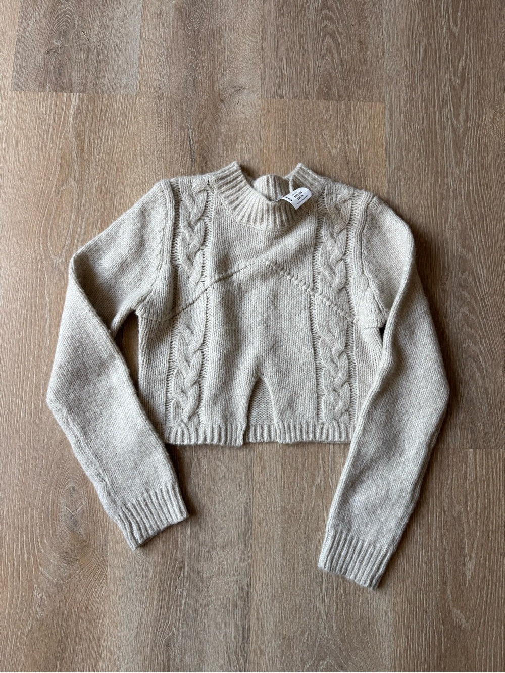 Buckle Cropped Cable Knit Turtleneck - Cream
